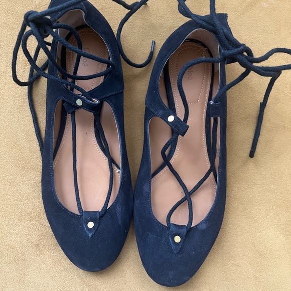 CHLOE
Black Suede Lace Up Flats - Picture 2 of 5